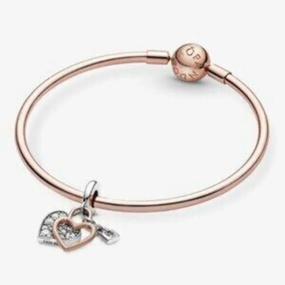 Pandora Heart Padlock Double Dangle Charm